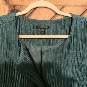 Eileen Fisher Stun 3X Silk Lined Emerald Teal Green Jacket  Pockets EUC-FINAL